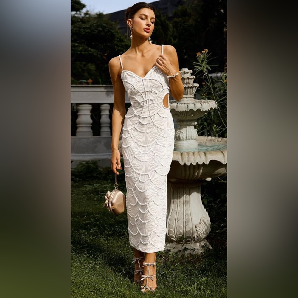 Bella Barnett Teresa Pearl Sequin Midi Dress, Size S